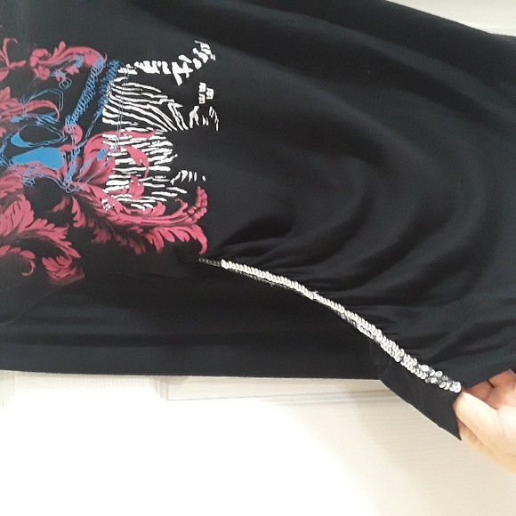 Y2K Triple Five Soul Rare long sleeve chain back sequin black tiger top Demure - Picture 9 of 13